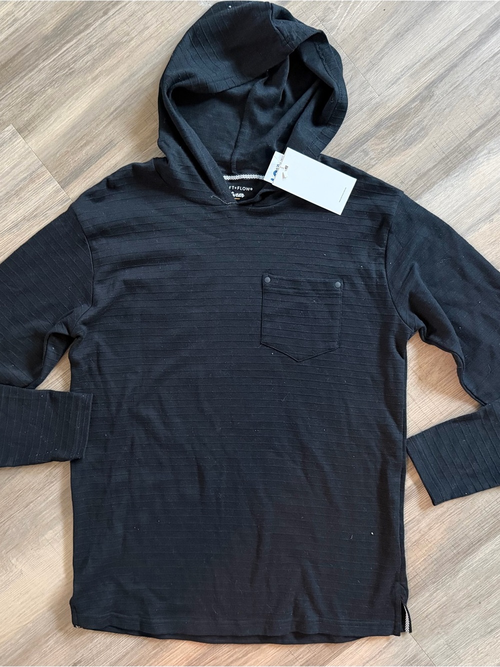 Men's Black Hooded Long-Sleeve Pocket Shirt